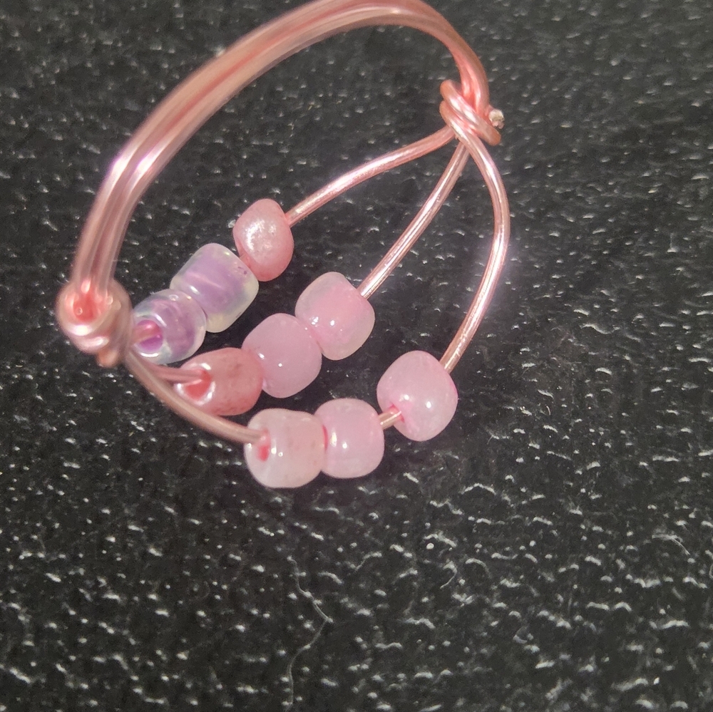 Hand Crafted Pink Beaded Stackable Fidget Ring - image 8
